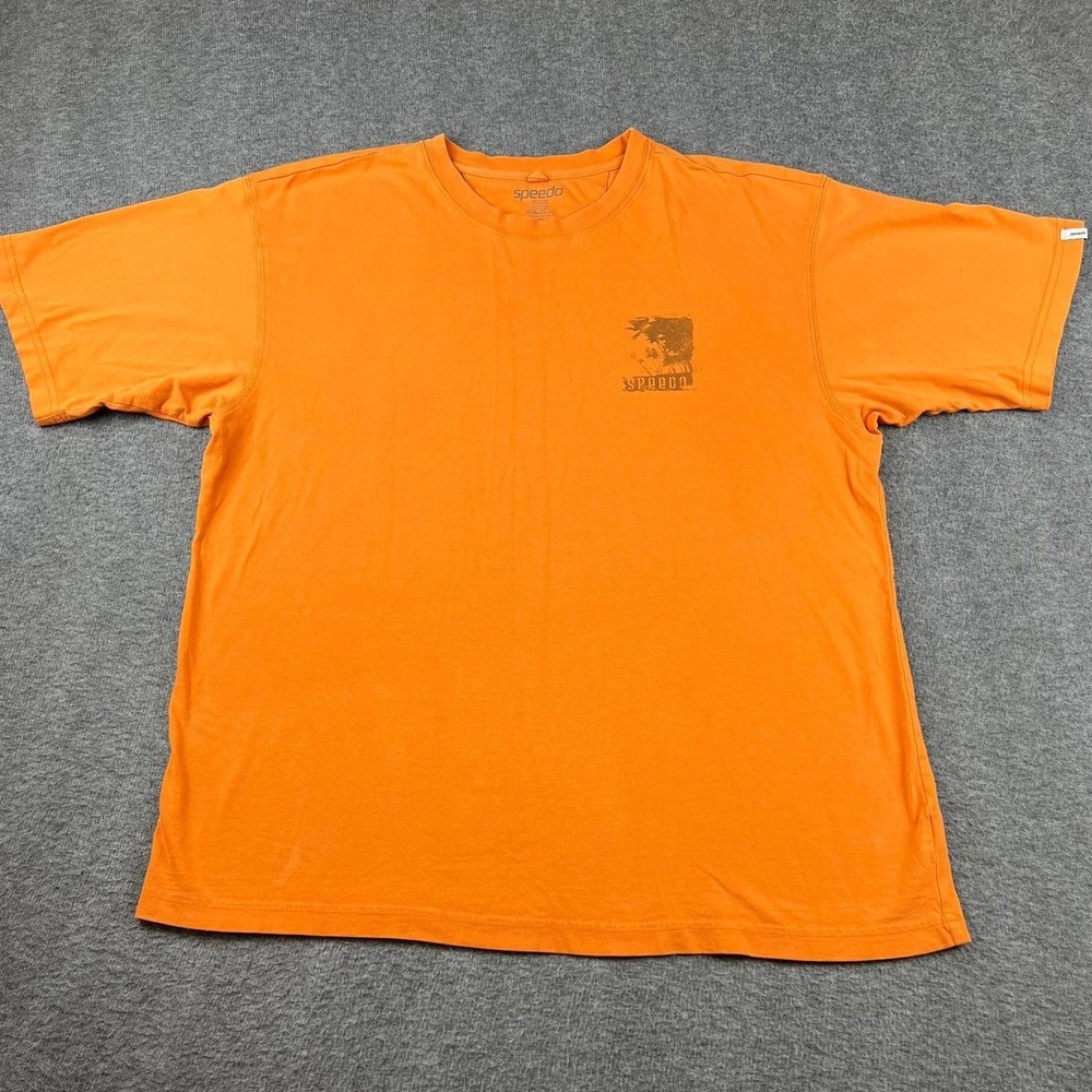 Speedo Men's XXL Graphic T-Shirt Orange Palm Tree Beach Short Sleeve Cotton